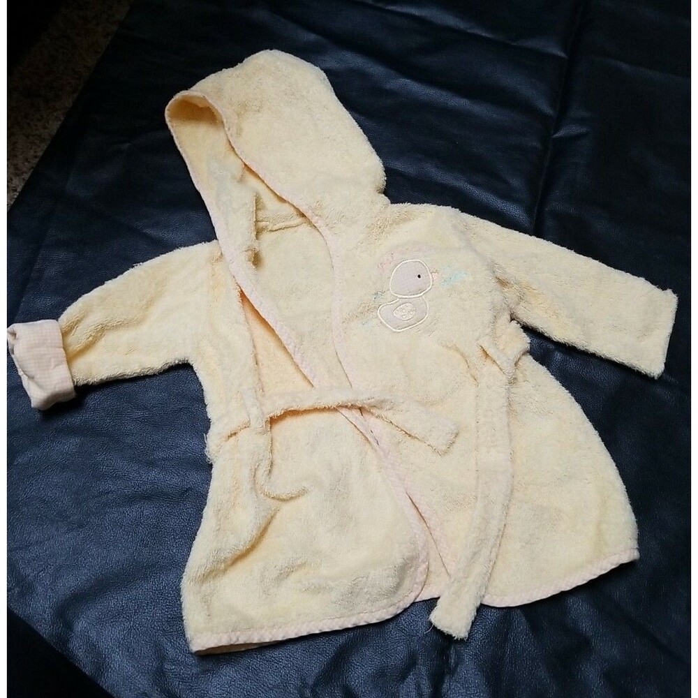 Yellow Carter's 0-9 month yellow terry robe with belt duckie